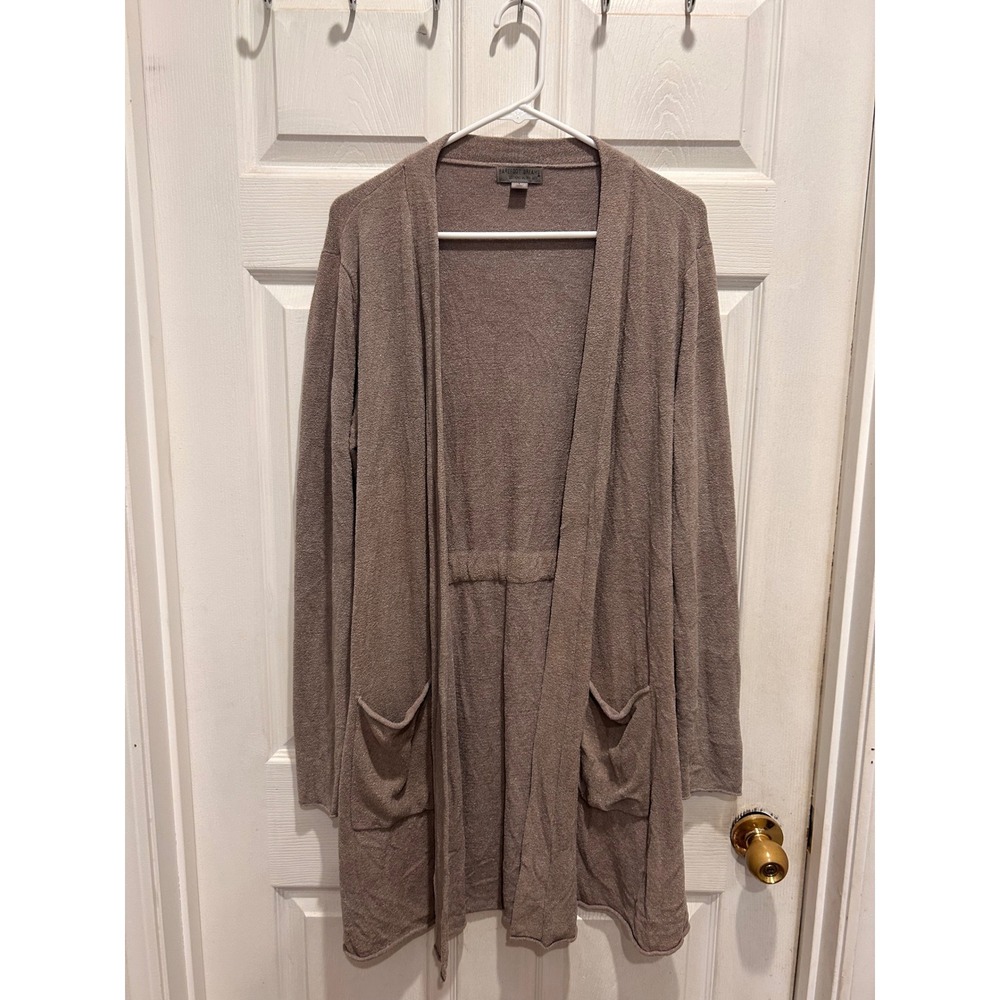 Barefoot Dreams CozyChic Ultra Lite Open Front Cardigan Taupe L Lounge Luxury